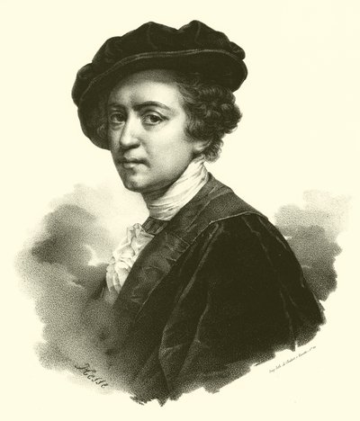 Sir Joshua Reynolds, porträtt (gravyr) av French School
