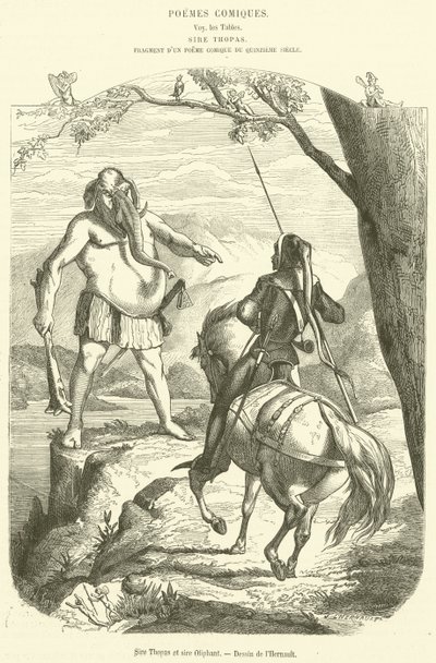Sire Thopas och far Oliphant (gravyr) av French School