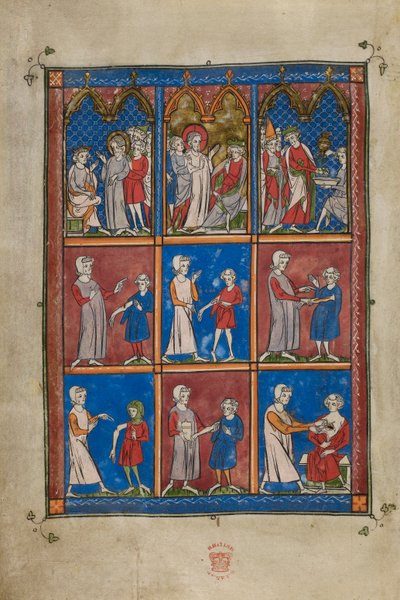 Sloane 1977,.6v The Chirurgia Olika bibliska och medicinska scener av French School