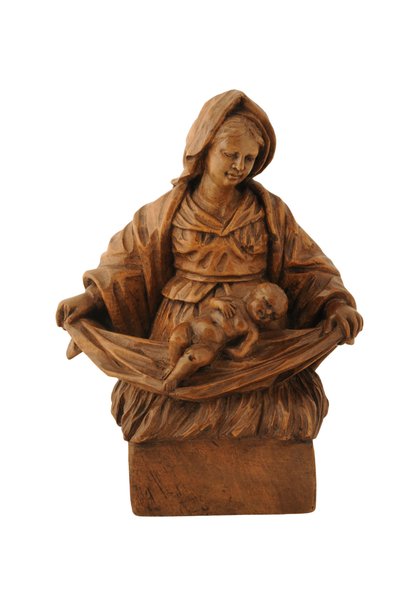 Liten kalkträsnideri av Madonnan och barnet (limewood) av French School