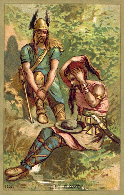 Tvål, som användes av galliska krigare (chromolitho) av French School