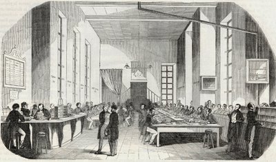 Sortering av brev från Paris - Gravyr i "" Tableau-de-Paris"" av Edmond Texier 1852 av French School