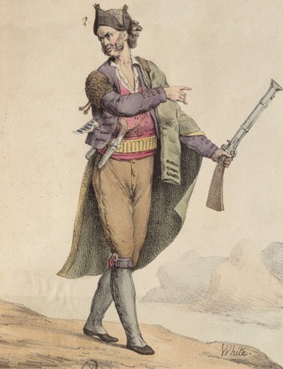 Spansk smugglare från området Cadiz, 1815, graverad av Langlume (1800-talet) av French School