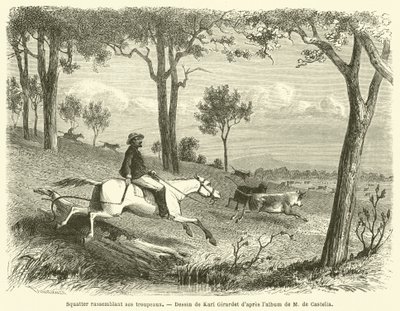Squatter Gathering His Herds (gravyr) av French School