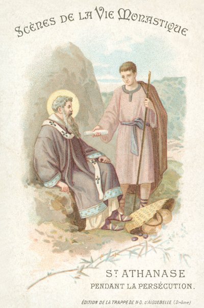 St Athanasius under förföljelsen av kristna (chromolitho) av French School