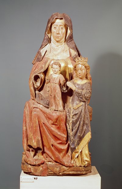 St. Anne, Jungfrun och barnet, 1400-1500-talet (polykromt trä) av French School