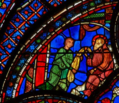 Sankt Antonius: ger sin mantel till en lärjunge (w30b) av French School