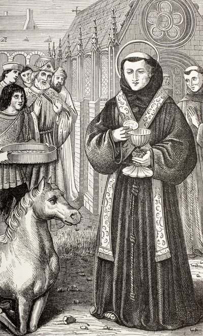 Sankt Antonius av Padua, från "Militärt och religiöst liv under medeltiden" av Paul Lacroix, publicerad i London ca 1880 (litho) av French School
