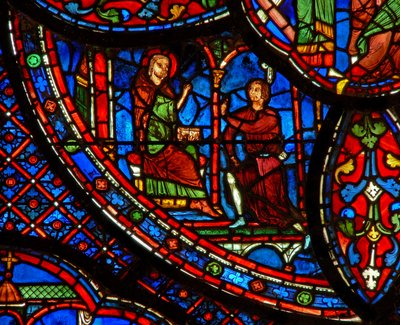 Sankt Antonius: talar med en man (w30b) av French School