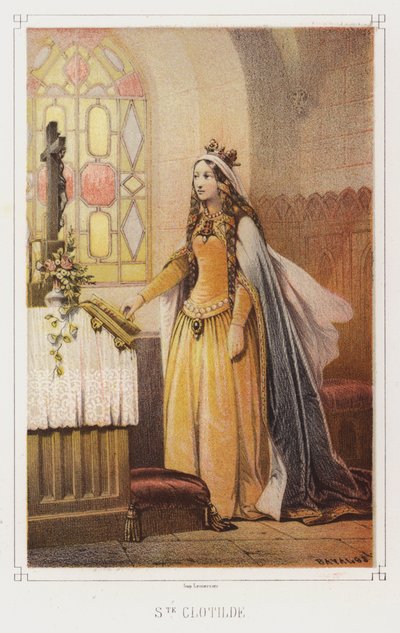 St Clotilde, Frankernas drottning (färg litho) av French School