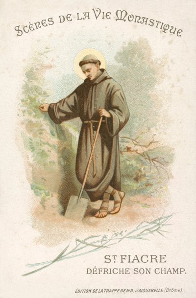 St Fiacre rensar sitt fält (chromolitho) av French School