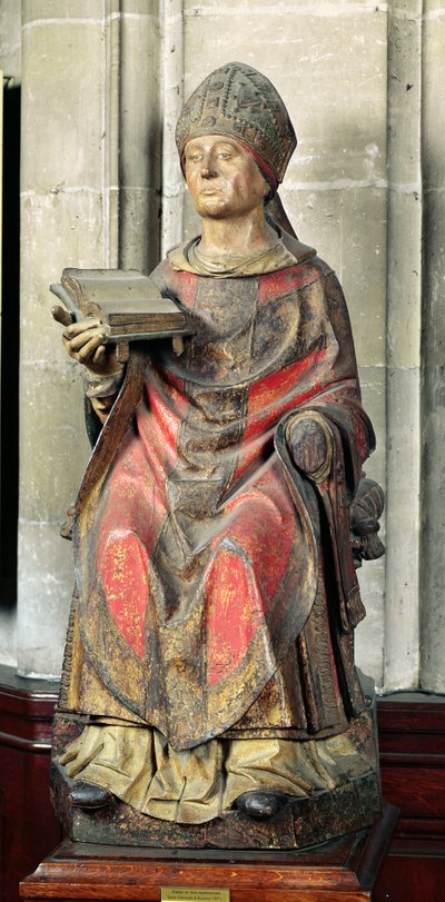 St. Germain (ca 380-448) biskop av Auxerre (polykromt trä) av French School