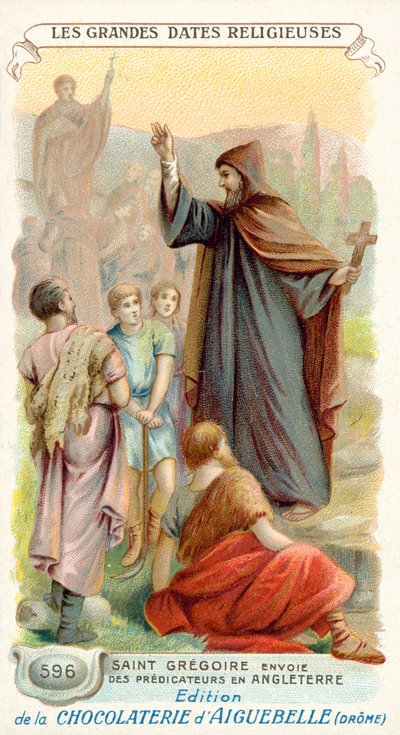 St Gregory skickar missionärer till England, 596 (chromolitho) av French School