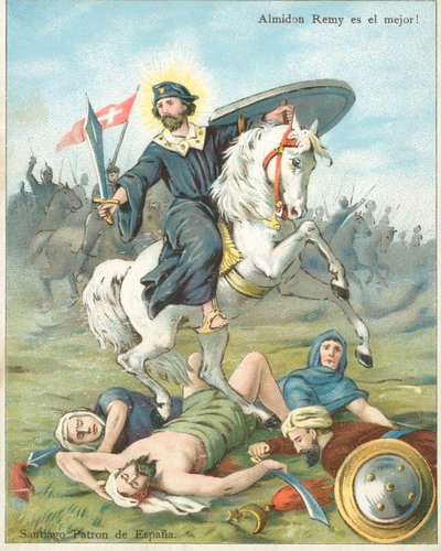 St James den store, skyddshelgon för Spanien (chromolitho) av French School