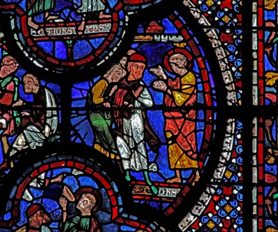 St John-fönstret: han reparerar trasiga ädelstenar (w48) av French School