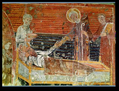 St. Severinus (d.507) botar Clovis I (465-511) kopia av ett original från 1100-talet i Chateau-Landon-kyrkan (se även 240221) av French School