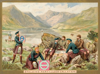 Stalkingparty, Loch Callater, Skottland (chromolitho) av French School