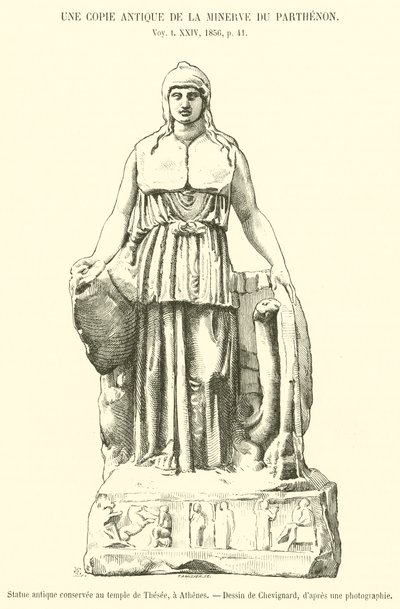 Antikkonservator staty au temple de Thesee, en Aten (gravyr) av French School
