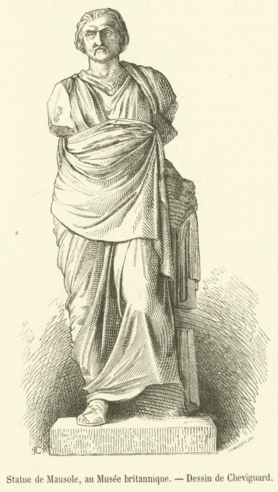 Staty av Mausolus, i British Museum (gravyr) av French School
