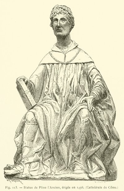 Staty av Plinius den äldre, uppförd 1498, Cathedral of Come (gravyr) av French School