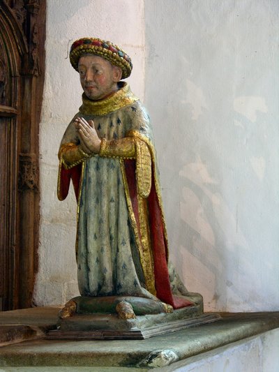 Staty av Jean V, hertig av Bretagne (polykromt trä) av French School