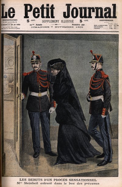 Fallet Steinheil: Marguerite Steinheil (1869-1954) går in i svarandenas låda - Le Petit Journal, 7 november av French School