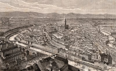 Strasbourg - Bas-Rhin, i Alsace - gravyr i "La France illustrée: geografi, historia, statistisk administration" av V.A. Malt-Brown. 1884 av French School