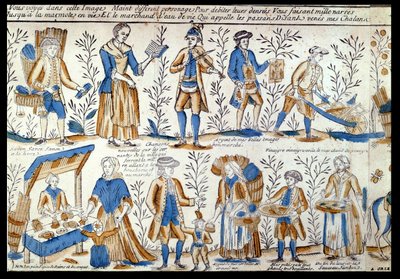 Gatuhandlare på 1700-talet av French School