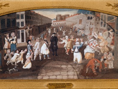 Gatuunderhållare i Rue St Antoine, Paris (målning av French School