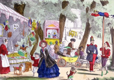 Gatuscener på Champs Elysees, 1800-talet av French School