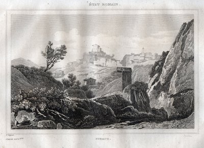 Subiaco Lazio i Roms storstadsstad - Gravyr från "" Pittoreska Italien"" av M. de Norvins, Ch. Nodier 1834-1836. av French School