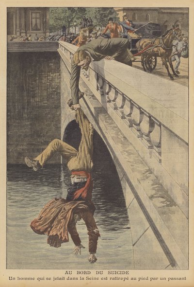 Självmordsförsök i Paris (färg litho) av French School