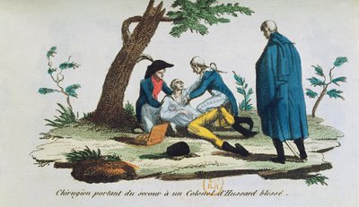 Kirurg opererar en överste av husarerna på slagfältet av French School