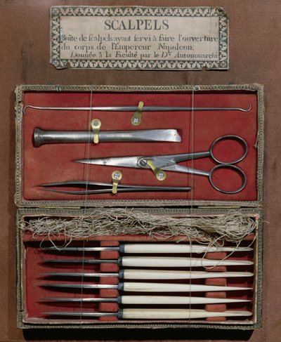 Kirurgiska instrument som användes av doktor Antommarchi för dissektion av kejsar Napoleon I (1769-1821) av French School