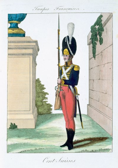 Swiss Centurian, från Troupes Francaises, pub. i Basset, Paris, ca 1790 av French School