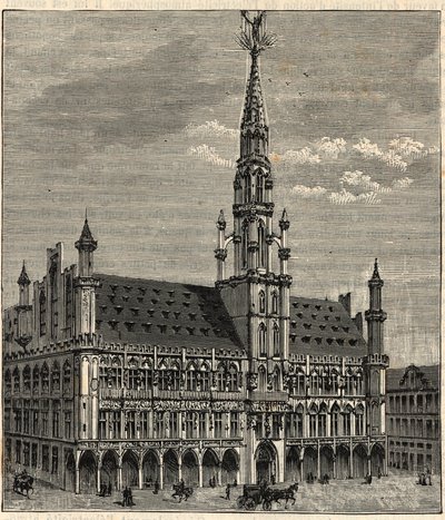 System av blixtledare i Bryssels stadshus på 1800-talet - Gravyr i "Vetenskaper tillgängliga för alla - Populär fysik och kemi" av Alexis Clerc - Slutet av 1800-talet - Privat samling av French School