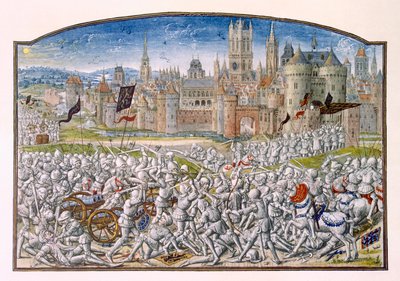T.2 fol.287 Seger för invånarna i Gent ledd av Philipp van Artevelde före Brygge 1381, från Froissarts Chronicle, 1472 av French School