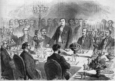 Hedersbord vid banketten som erbjöds M. de Lesseps av Suezkanalens aktieägare den 11 februari 1864 i Palais de l