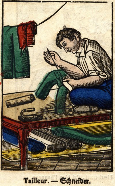 Skräddare; Serie om handel, bild av Epinal från 1800-talet. av French School