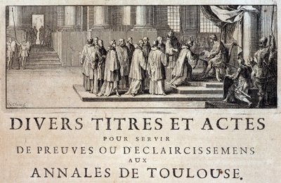 Att ta staden och greven av Toulouse i besittning av kung Filip III:s sändebud 1271 i "Annales de la ville de Toulouse" av Germain de Lafaille, Toulouse av French School