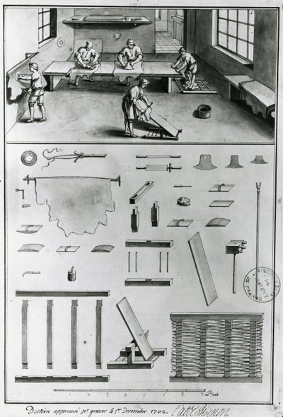 Tanners, från Descriptions of Arts & Crafts av Denis Diderot (1713-84), publicerad ca 1770 (s & w foto) av French School