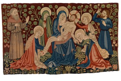 Gobeläng antependium med klagomål över den döde Kristus 