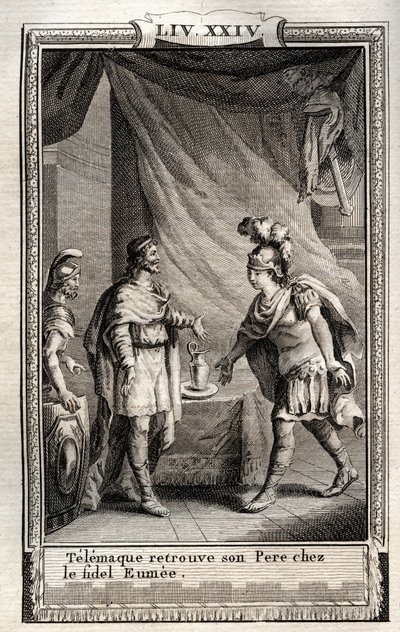 Telemaque hittar Ulisse - gravyr från 1798 av Monnet i "Les Aventures de Telemaque, fils d