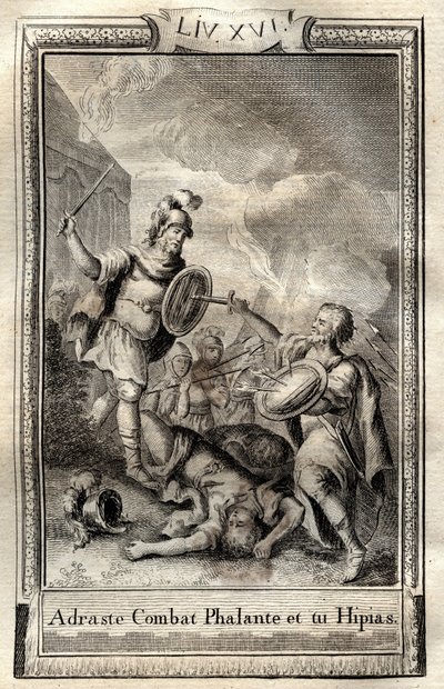 Telemaque övervinner Hippias - gravyr från 1798 av Monnet i "Les Aventures de Telemaque, fils d