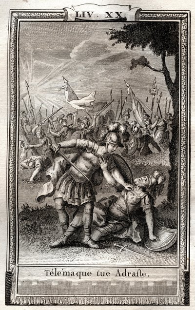 Telemaque dödar Adraste - gravyr från 1798 av Monnet i "Les Aventures de Telemaque, fils d