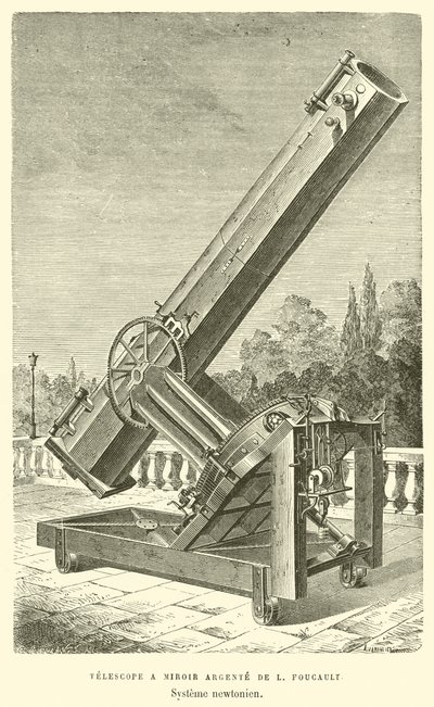 Telescope a Miroir Argente de L Foucault, Systeme newtonien (gravyr) av French School