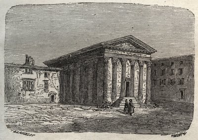 Augustus och Livies tempel i Wien, i det franska departementet Isere (romerskt tempel) - gravyr i "Histoire de France" av Victor Duruy (1811-1894) - 1882 av French School