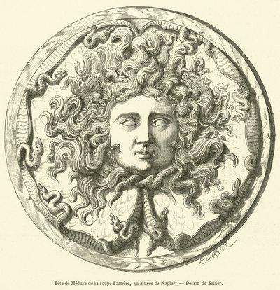 Head of Medusa från Farnese Cup, på Museet i Neapel (gravyr) av French School