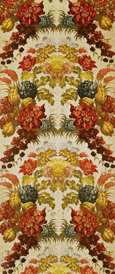 Textil med ett återkommande blommönster, verkstad i Lyon, ca 1740 (silkesbrokad) av French School