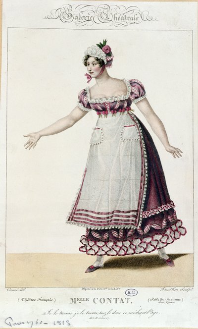 Skådespelerskan Mademoiselle Contat i rollen som Suzanne i Figaros äktenskap av Pierre Augustin Caron de Beaumarchais (1732-99) av French School